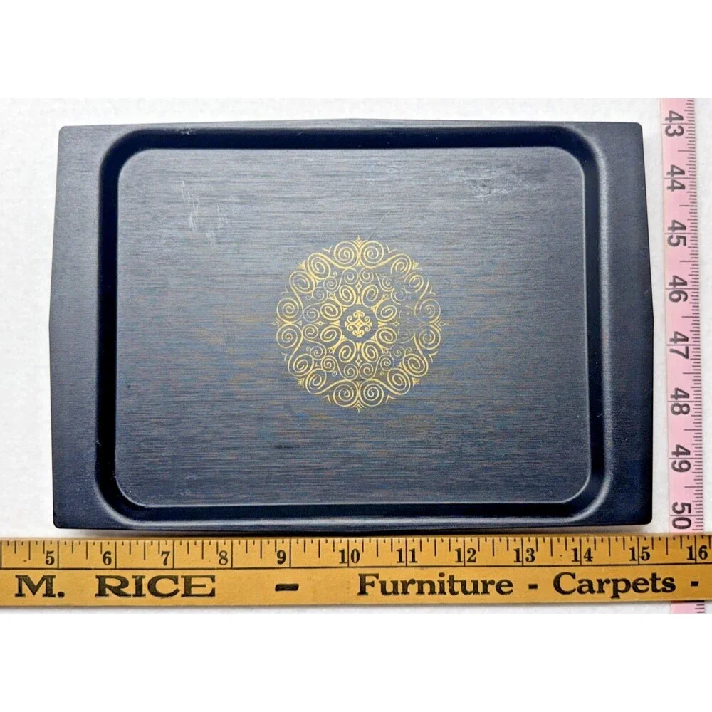 David Douglas Aztec Acca Serving Tray Black Melamine Gold MCM 10x7 Vintage